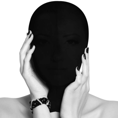 Image of a model wearing the mask over their head.