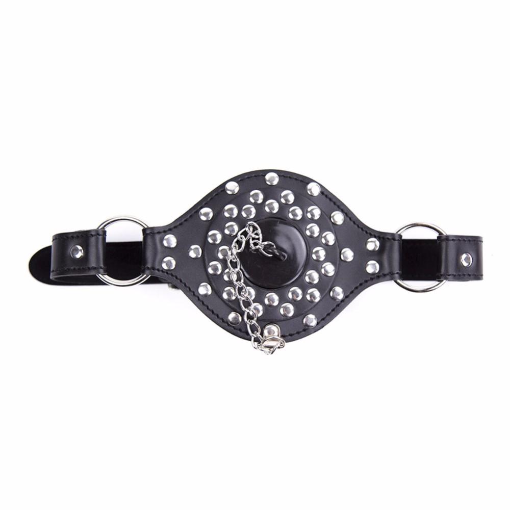 Open Mouth Leather Studded Pie Hole BDSM Gag - Bondage