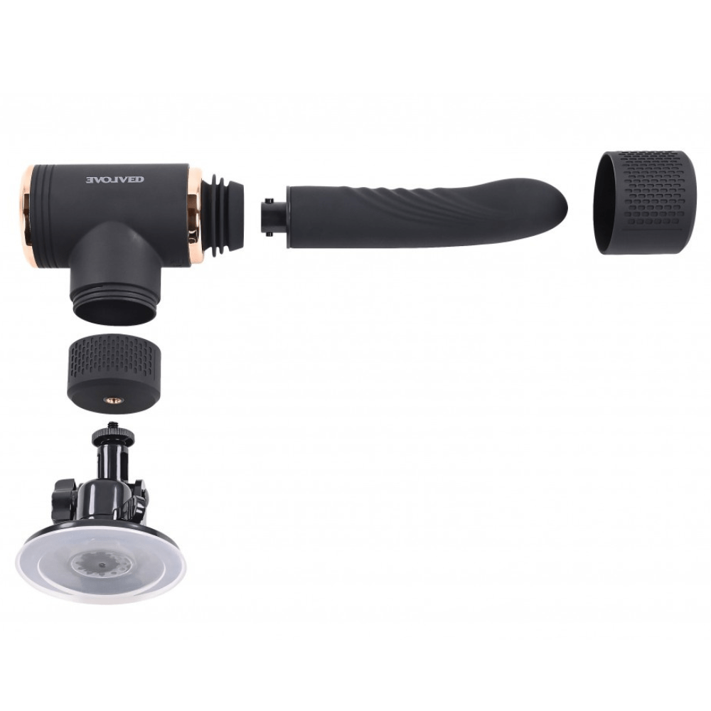 Image of the device not assembled but showing where all of the parts go. This displays the option of using the adjustable mound.