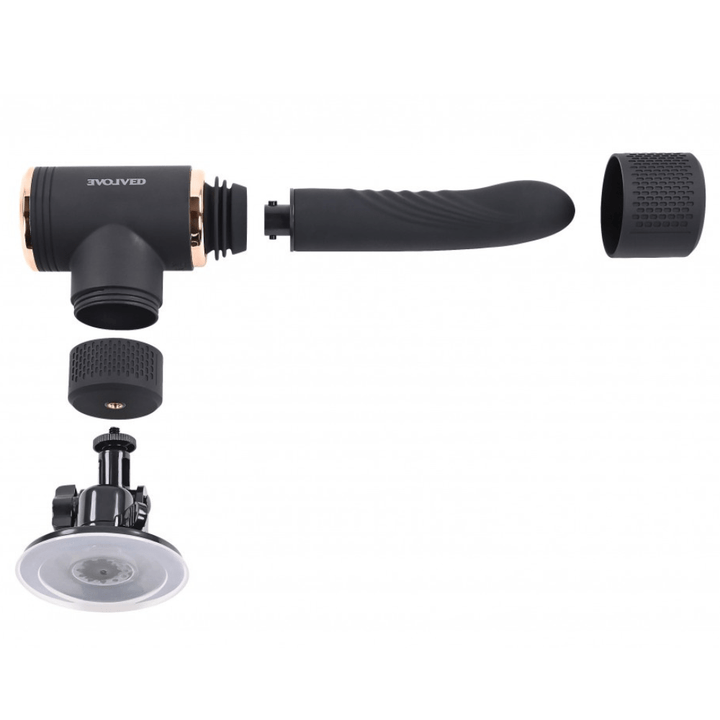 Image of the device not assembled but showing where all of the parts go. This displays the option of using the adjustable mound.