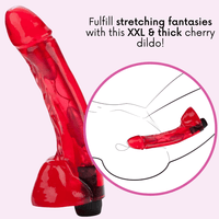 Fulfill stretching fantasies with this XXL and thick cherry dildo!