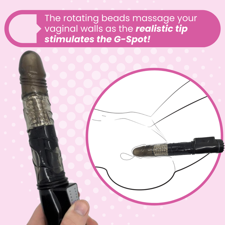 The rotating beads massage your vaginal walls as the realistic tip stimulates the G-Spot!