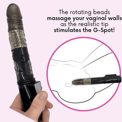 The rotating beads massage your vaginal walls as the realistic tip stimulates the G-Spot!