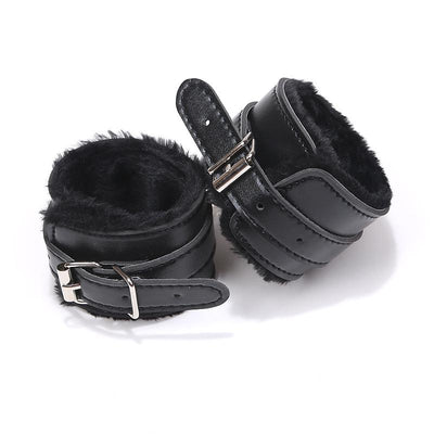 Adjustable Leather Faux Fur Lined Wrist Cuffs - Bondage