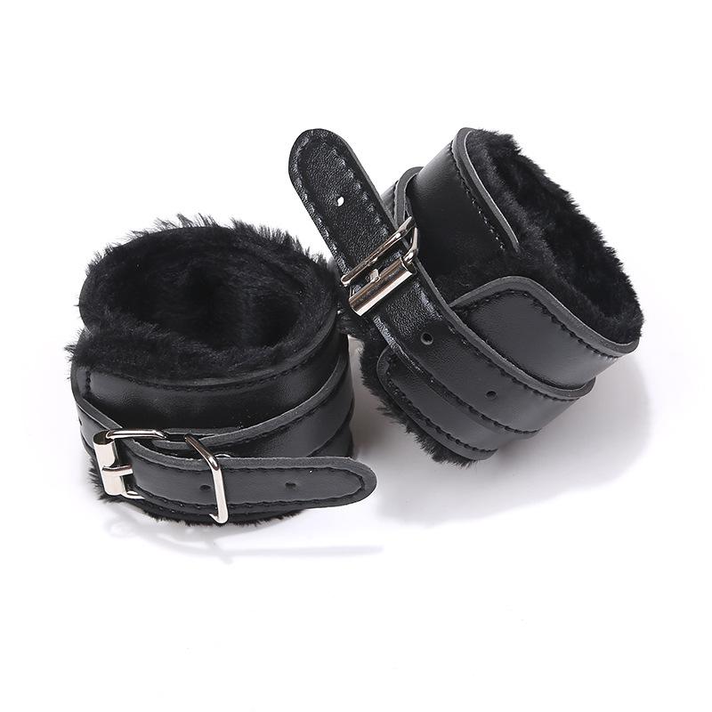 Adjustable Leather Faux Fur Lined Wrist Cuffs - Bondage