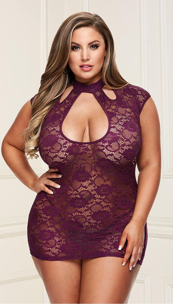Elegant Lace Keyhole Mini Dress - Lingerie