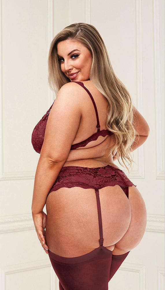 Flirty Lace Bralette, Lace Garter Skirt & Matching G-String Set - Lingerie