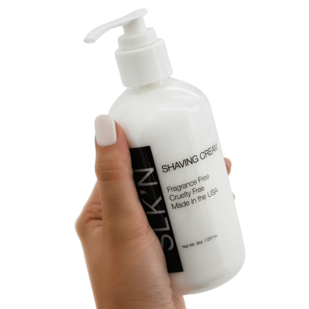 Image of the SLK'N shave cream held in hand.