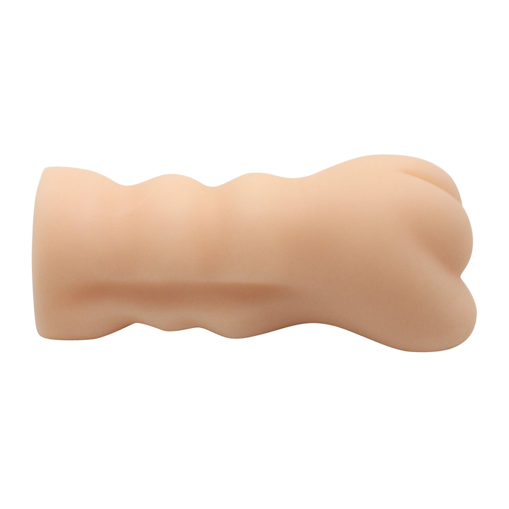 Image of the side of the masturbator! This toy is super easy to grip with its contoured edges that fit comfortably in your hand! The stretchy and soft material is super realistic and will feel just like the real thing as you use it!