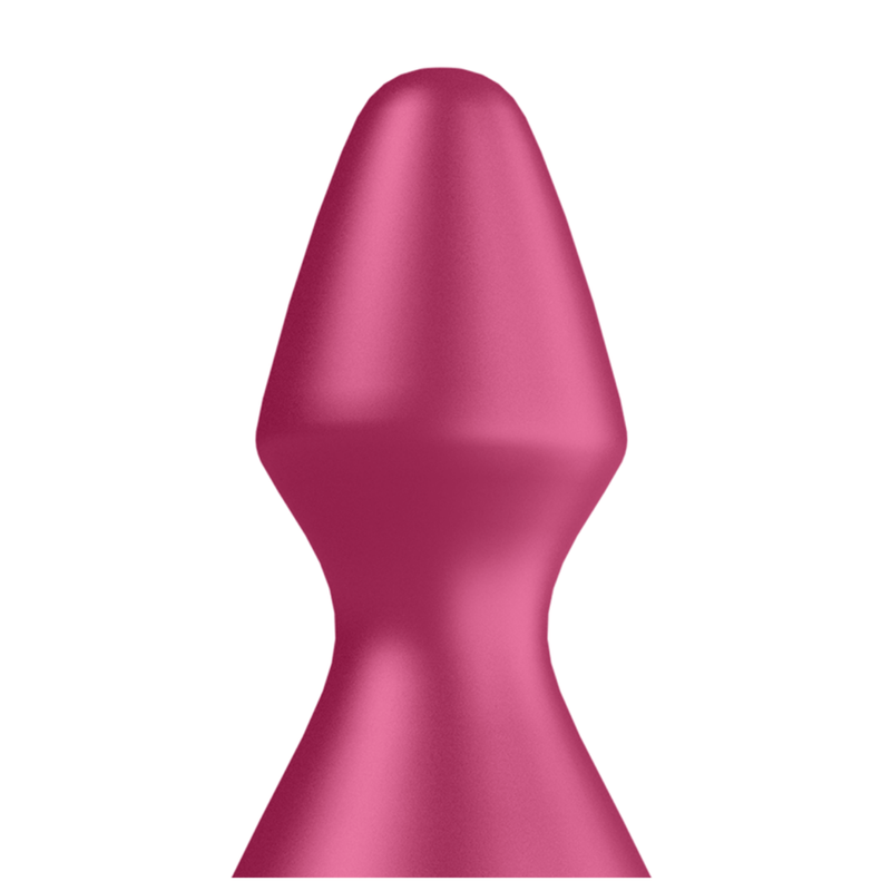 Close up image of the tip of the Satisfyer Lolli-Plug Silicone Vibrating Butt Plug which is tapered for easier insertion.