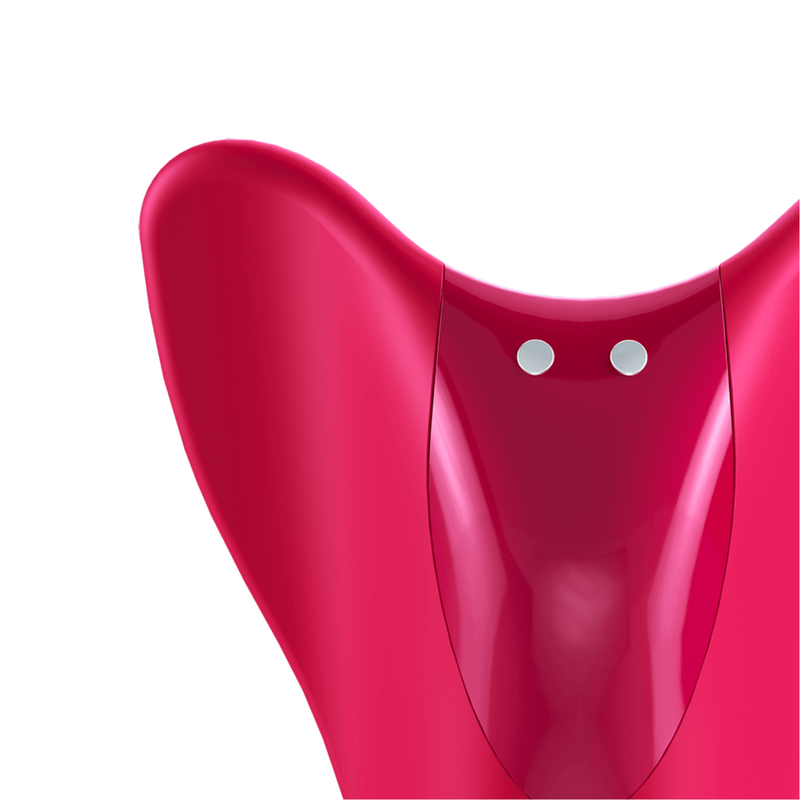 Close-up image of the red vibrator, showing the magnetic charging connector.