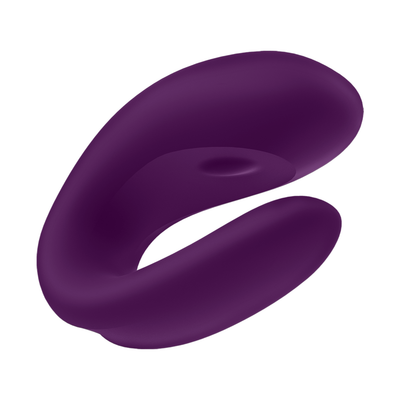 Image of the purple couples vibrator from below.