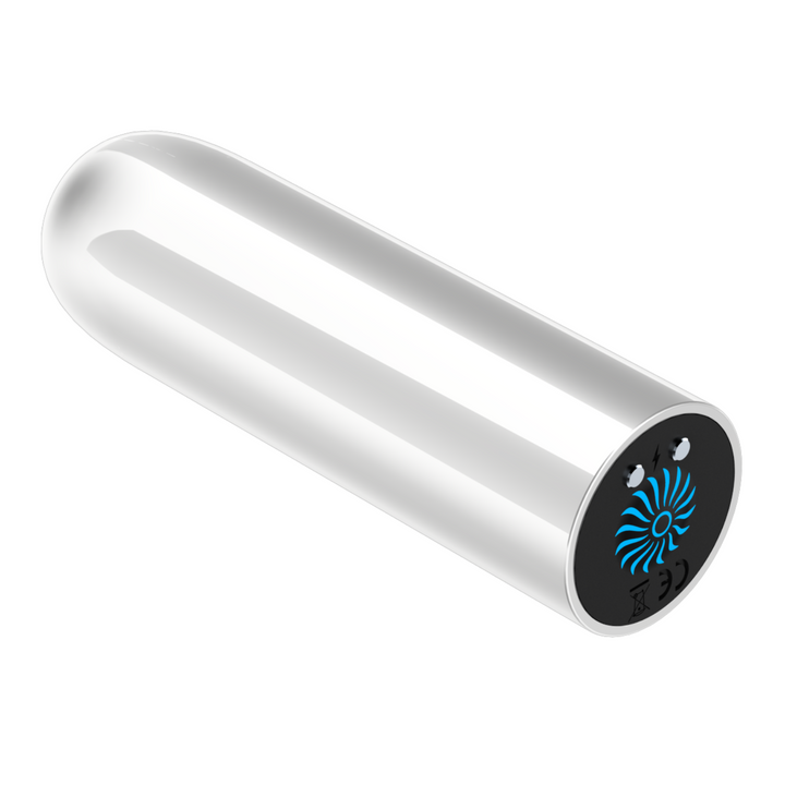 Silver wireless bullet vibrator facing back left 
