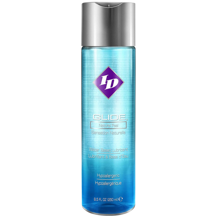 Image of the 8.5 fluid ounce bottle of the lube. This lube is non-scented, easy to clean, and is water-based!