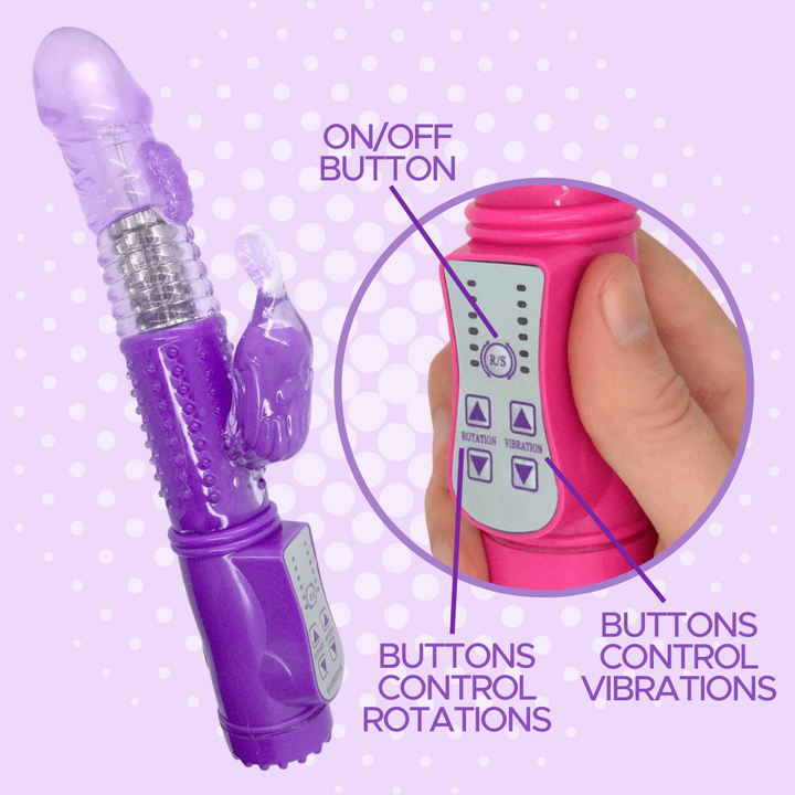 Control pad has on/off button, buttons that control rotations, and buttons that control vibrations separately.