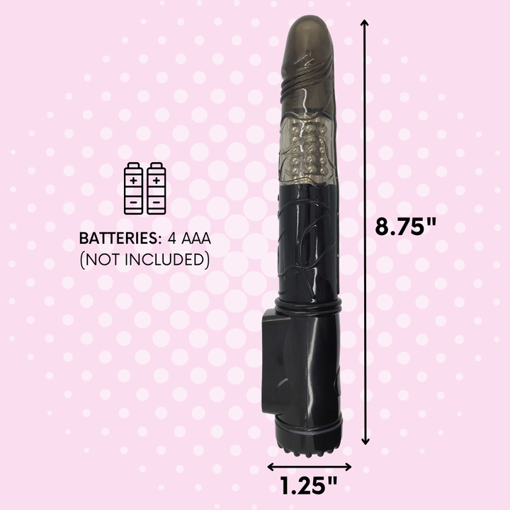 8.75 inches long. 1.25 inches wide. Batteries: 4 AAA not included.