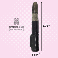 8.75 inches long. 1.25 inches wide. Batteries: 4 AAA not included.