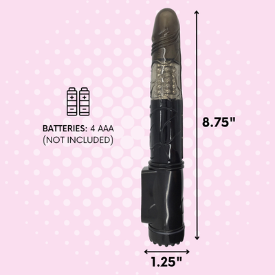 8.75 inches long. 1.25 inches wide. Batteries: 4 AAA not included.