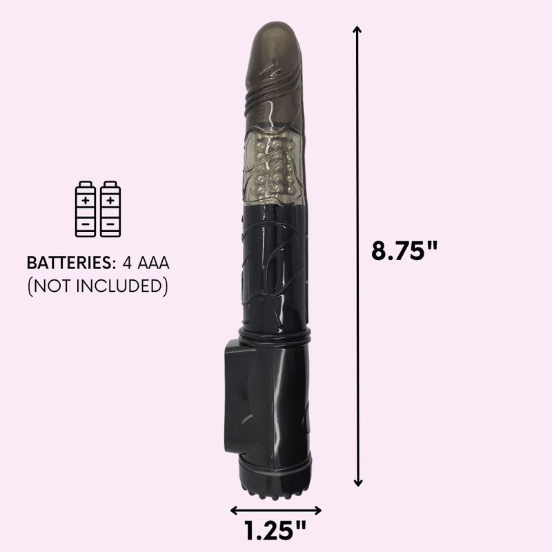 8.75 inches long. 1.25 inches wide. Batteries: 4 AAA not included.