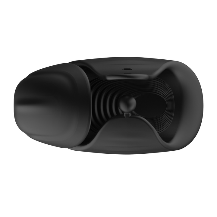 vibrating penis tip stimulating massager with strap up from top view