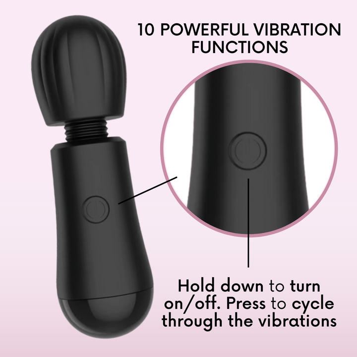 This wand has 10 powerful vibration functions, hold down to turn on and off. Press to cycle through the vibrations