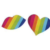 Image of the nipple pasties. One pair is a rainbow heart and the other pair are rainbow lips.