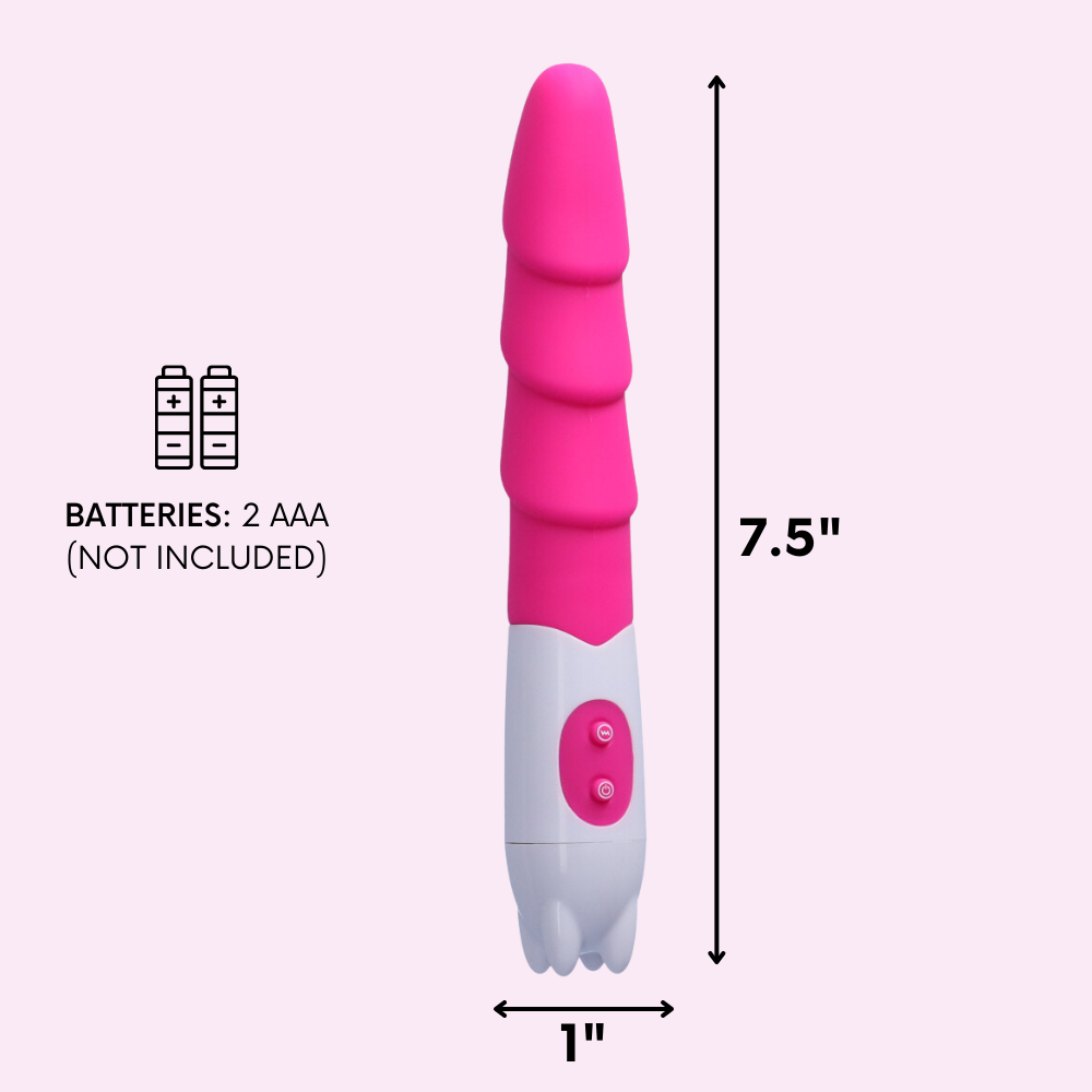 7.5 inches tall, 1 inch wide. Batteries: 2 AAA not included.