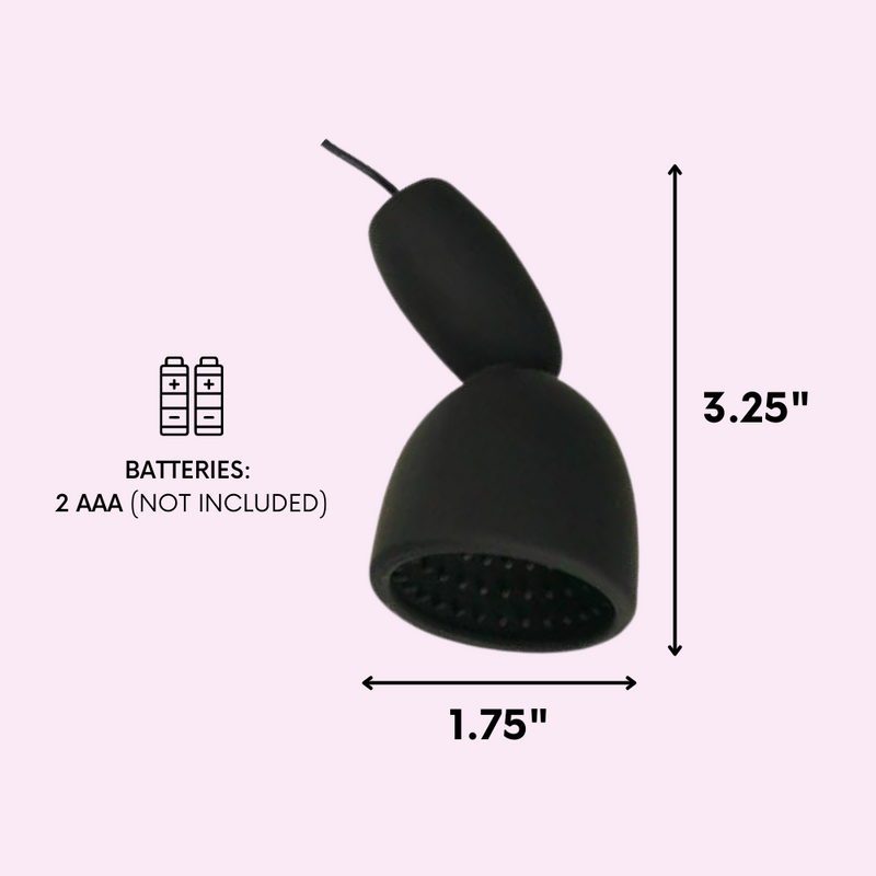 The penis tip massager is 3.25" long and 1.75" wide.