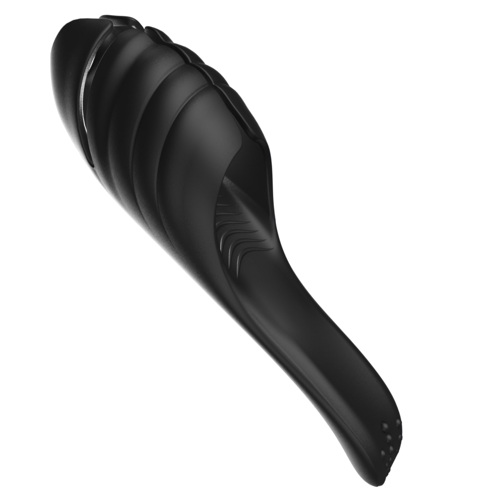 Vibrating penis massager turned slightly to the side.