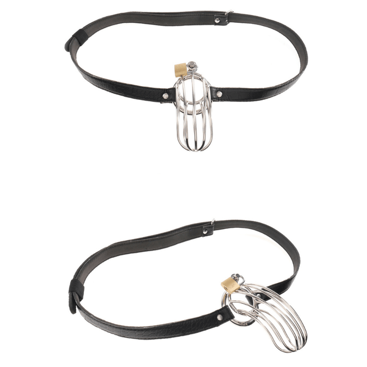 2 images showing the chastity belt. Top image shows the belt from the front and the bottom image shows it from the side.