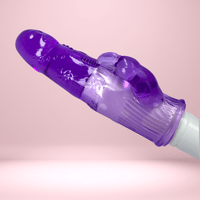 purple jelly rabbit vibrator facing slightly forward