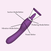 The vibe has easy-to-use buttons that control the suction, vibration, and flickering modes,