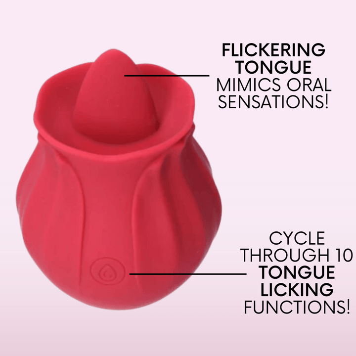 Flickering tongue mimics oral sensations! Cycle through 10 tongue licking functions!