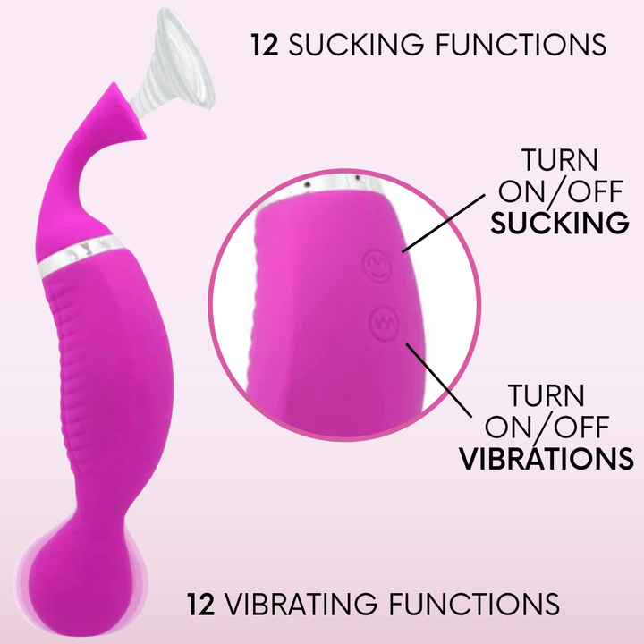 12 sucking functions. Turn on/off sucking. Turn on/off vibrations. 12 vibrating functions.