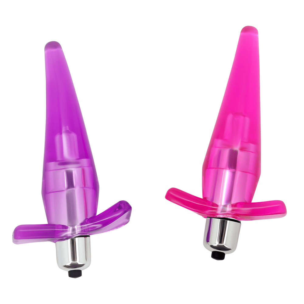 Image of both the purple and pink butt plugs.