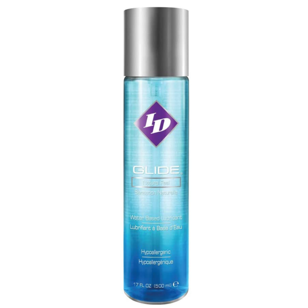 Image of the 17 fluid ounce lubricant. This natural-feel lube is great for masturbation, foreplay and sex! Spice things up alone or with a partner with this water-based lube by ID glide.