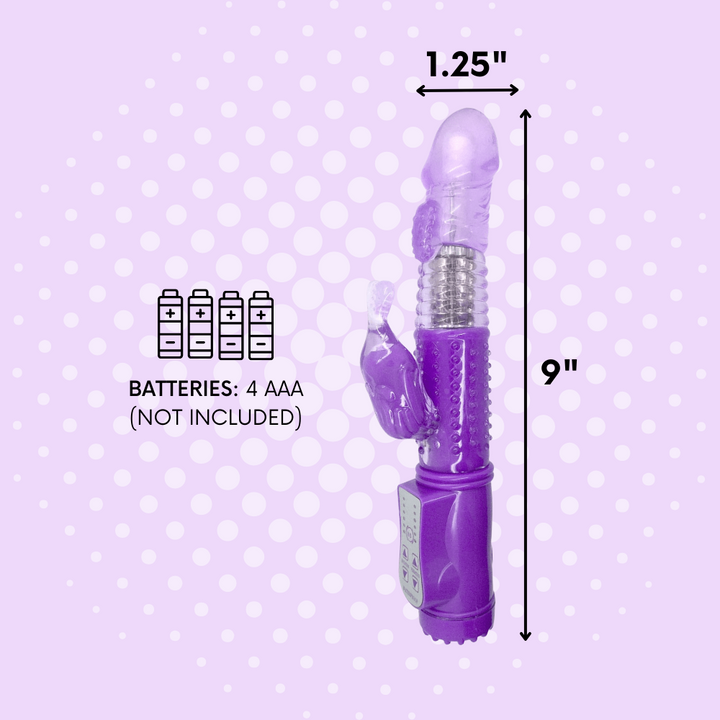 Purple rabbit is 9" in length and 1.25" in diameter.