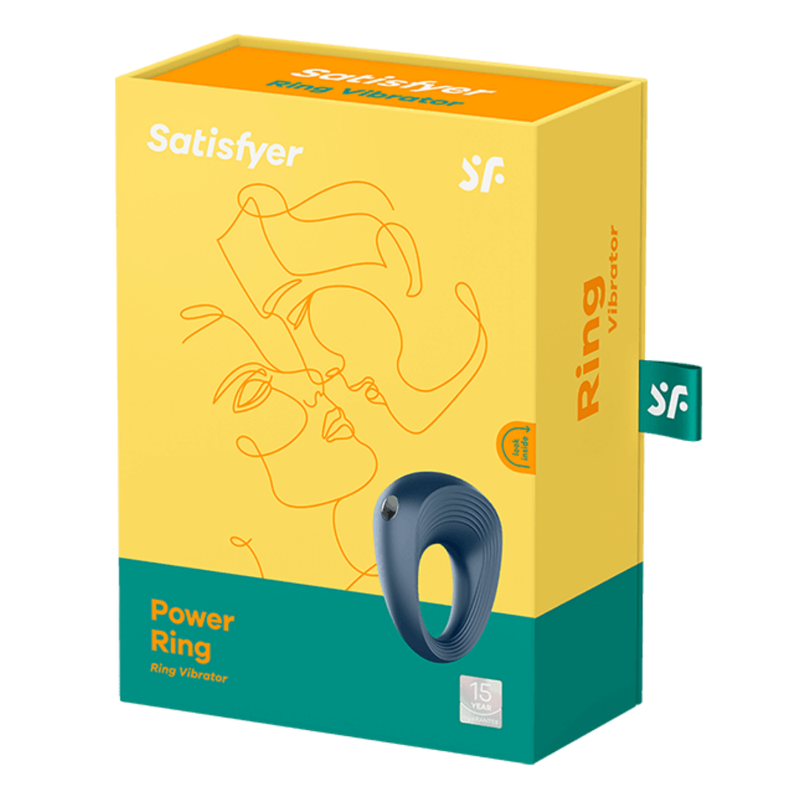 Image of the packaging for Satisfyer Power Ring Vibrating Couples Cockring, The Satisfyer Power Ring ring vibrator comes in a sturdy box perfect for storing your adult toy.