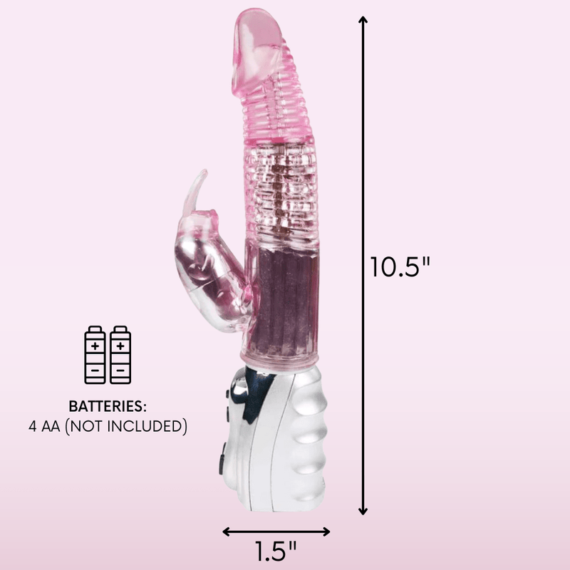 Batteries. 4 AA (not included). 10 inches in length, 1.5 inches in diameter.
