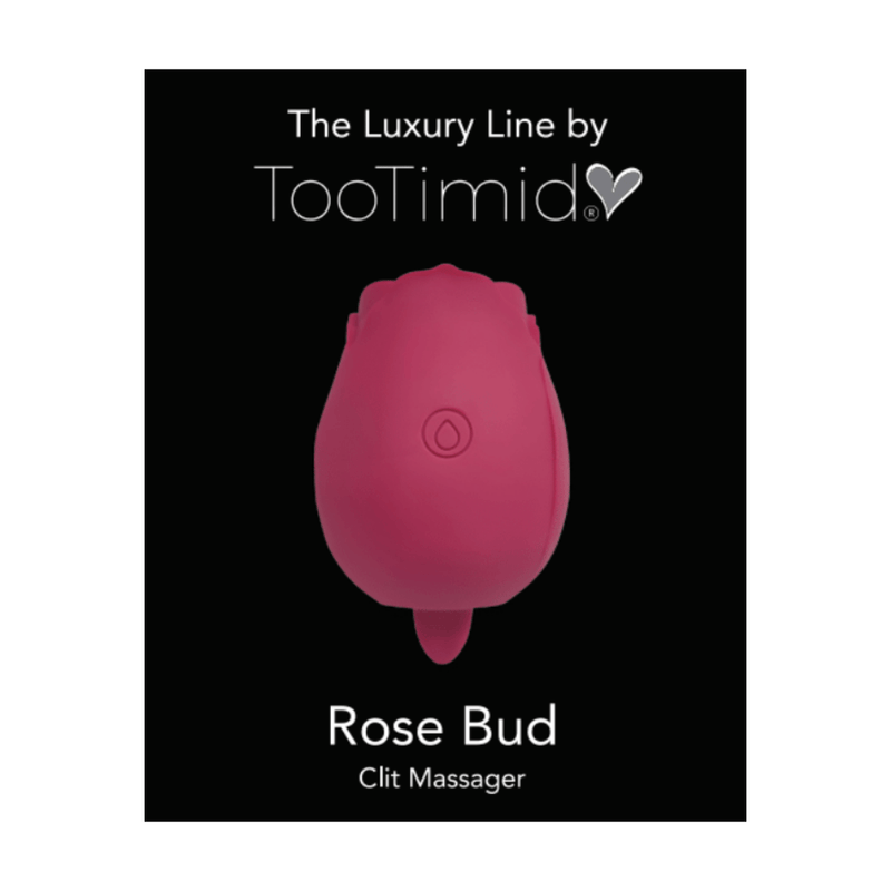 Image of the product packaging. Packaging reads: The luxury line by TooTimid. Rose bud clit massager.
