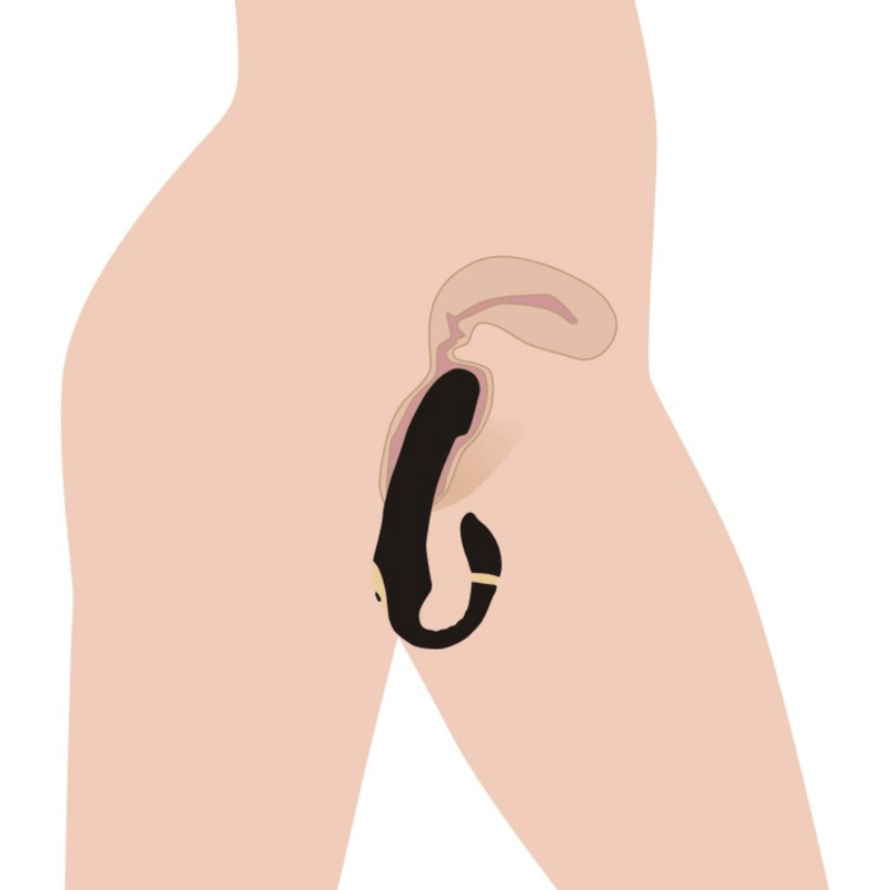 Image displays a graphic of the toy inserted vaginally for a visual on how to use the product.