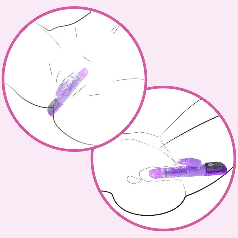 Shaft will massage G-spot with rotating beads and rabbit ears will flutter with vibrations to stimulate the clit.