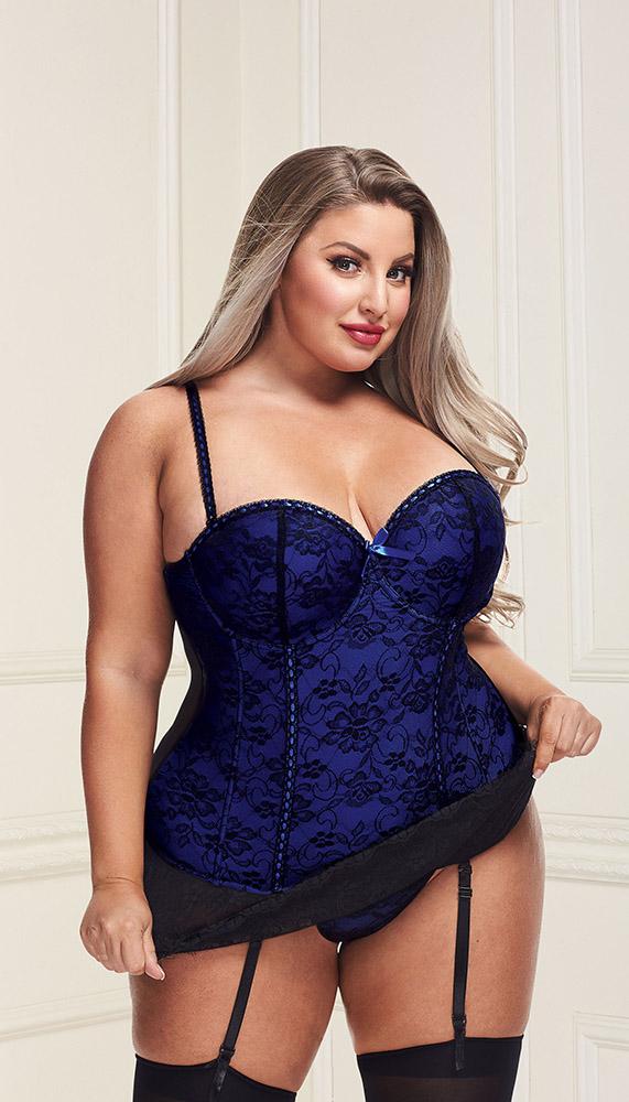 Underwire Bustier Set with Lace Overlay and Contoured Waist-Boning - Lingerie
