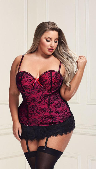 Underwire Bustier Set with Lace Overlay and Contoured Waist-Boning - Lingerie