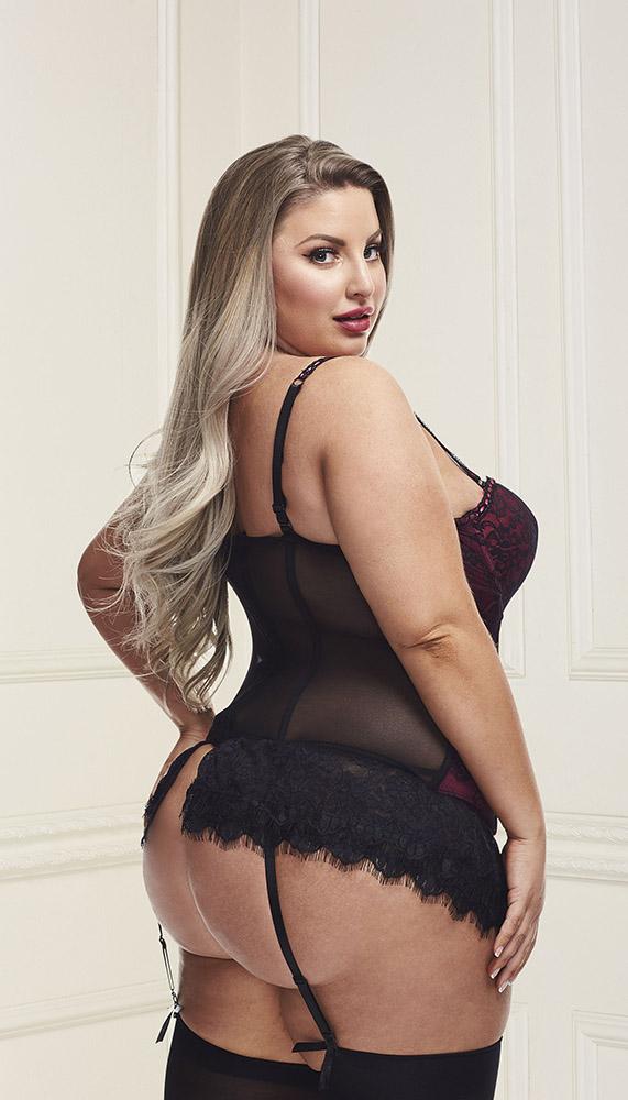 Underwire Bustier Set with Lace Overlay and Contoured Waist-Boning - Lingerie