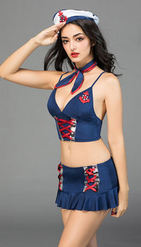 Sexy Sailor Lace Up Costume with Neck Tie - Lingerie