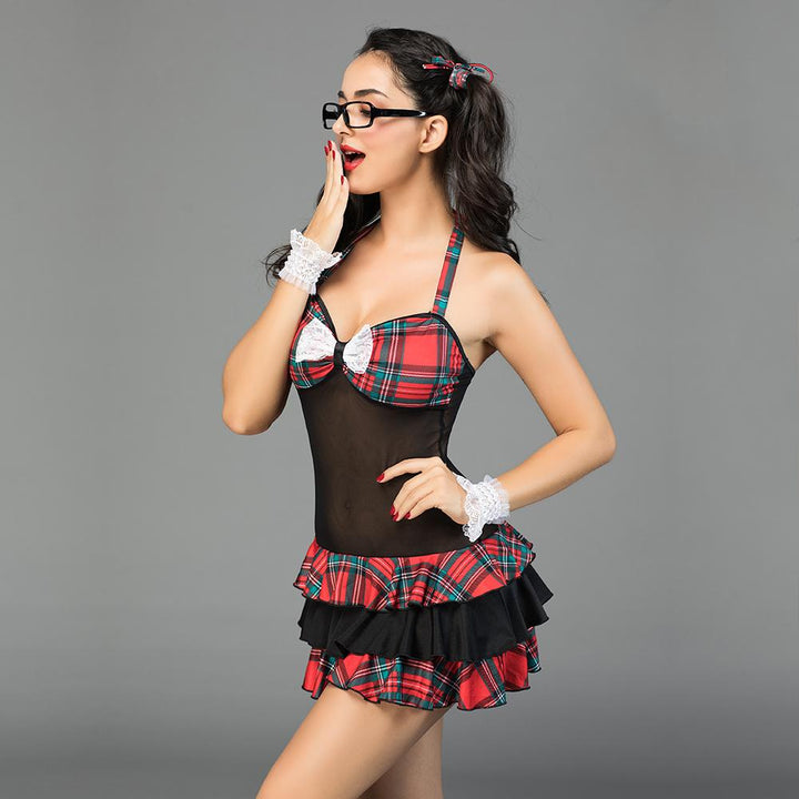 Sexy See-Through Student Costume with Skirt - Lingerie