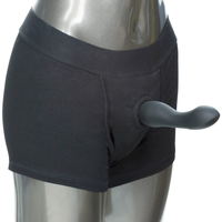 Image of the Packer Gear Boxer Brief Harness with a smooth non-phallic probe inserted (Probe not included)