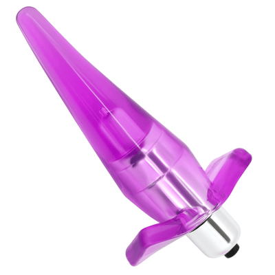 Image of the purple butt plug turned slightly to the side.