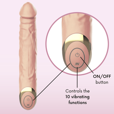 On and off button. Controls the 10 vibrating functions.